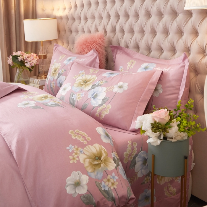 91家纺网 家纺一手货源 找家纺 金纱玉纺 2022新款全棉13372大版印花四件套 花舞佳人