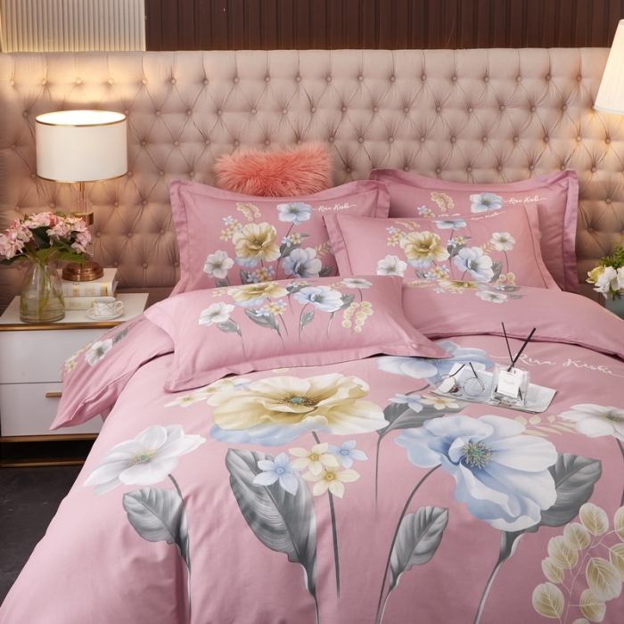 91家纺网 家纺一手货源 找家纺 金纱玉纺 2022新款全棉13372大版印花四件套 花舞佳人