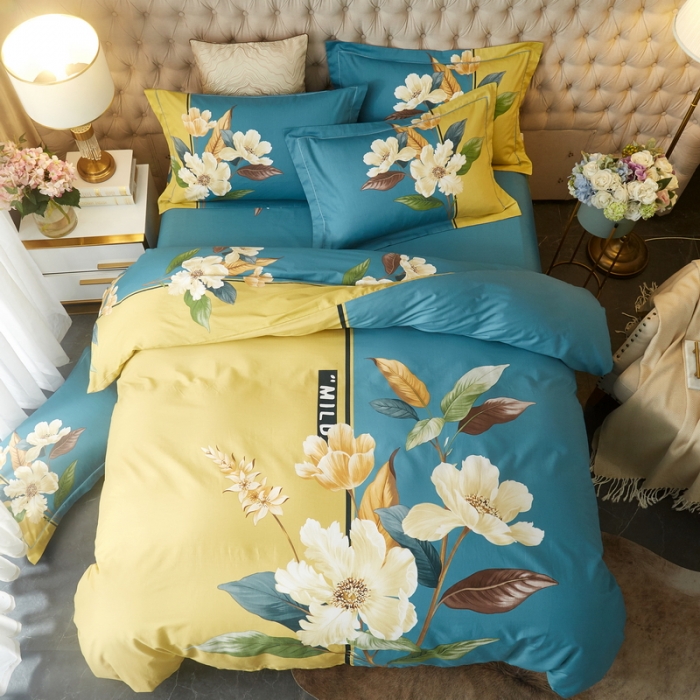 91家纺网 家纺一手货源 找家纺 金纱玉纺 2022新款全棉13372大版印花四件套 清风饮露