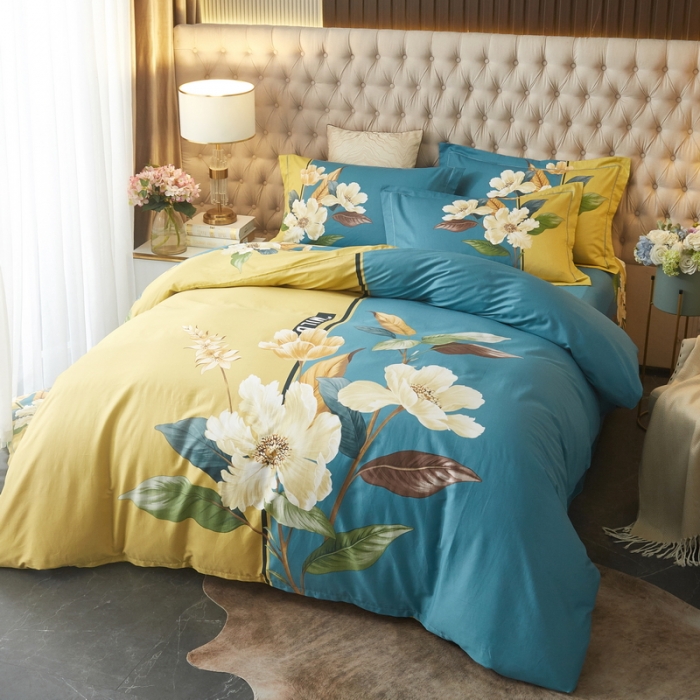 91家纺网 家纺一手货源 找家纺 金纱玉纺 2022新款全棉13372大版印花四件套 清风饮露