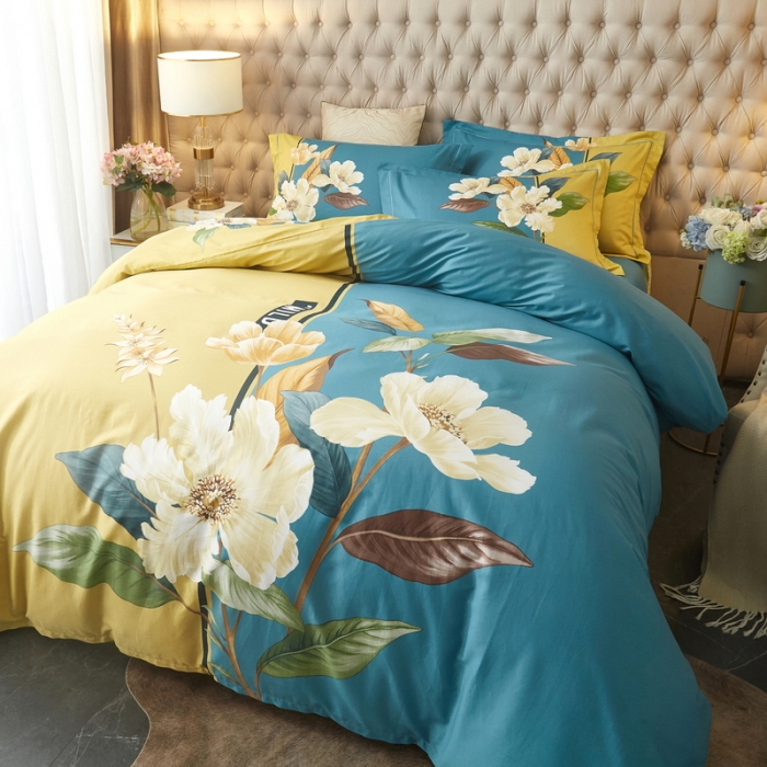 91家纺网 家纺一手货源 找家纺 金纱玉纺 2022新款全棉13372大版印花四件套 清风饮露