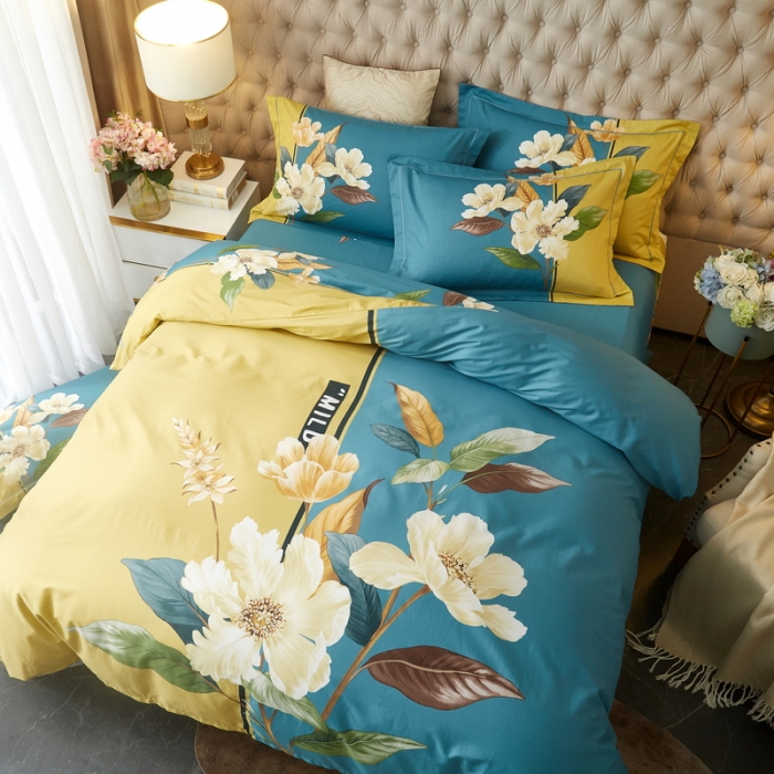 91家纺网 家纺一手货源 找家纺 金纱玉纺 2022新款全棉13372大版印花四件套 清风饮露