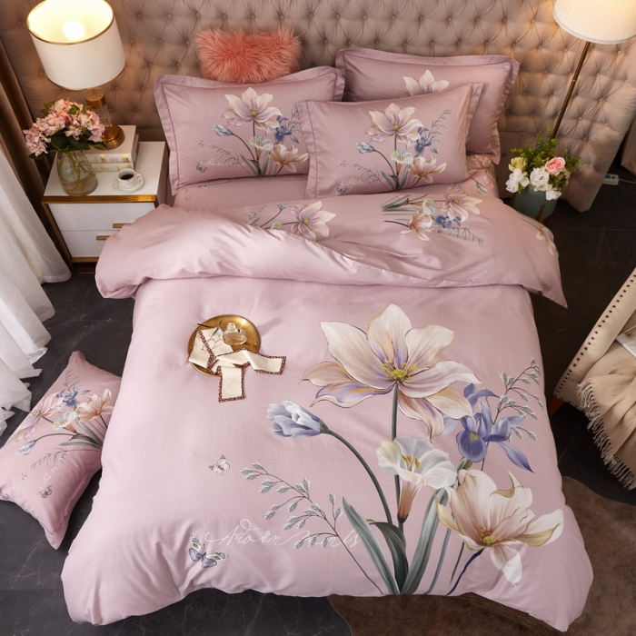 91家纺网 家纺一手货源 找家纺 金纱玉纺 2022新款全棉13372大版印花四件套 赏心悦目