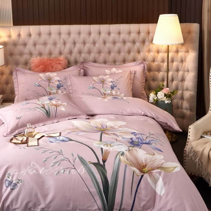 91家纺网 家纺一手货源 找家纺 金纱玉纺 2022新款全棉13372大版印花四件套 赏心悦目