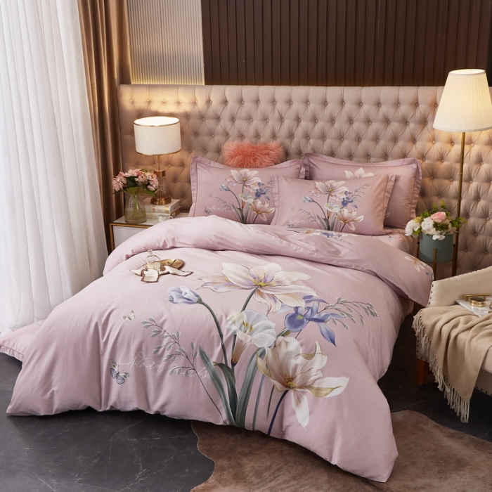 91家纺网 家纺一手货源 找家纺 金纱玉纺 2022新款全棉13372大版印花四件套 赏心悦目