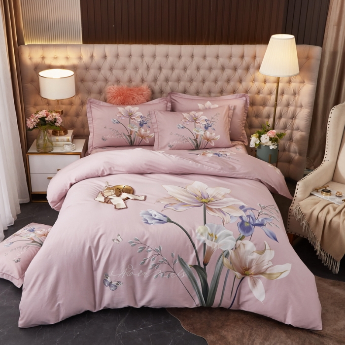 91家纺网 家纺一手货源 找家纺 金纱玉纺 2022新款全棉13372大版印花四件套 赏心悦目