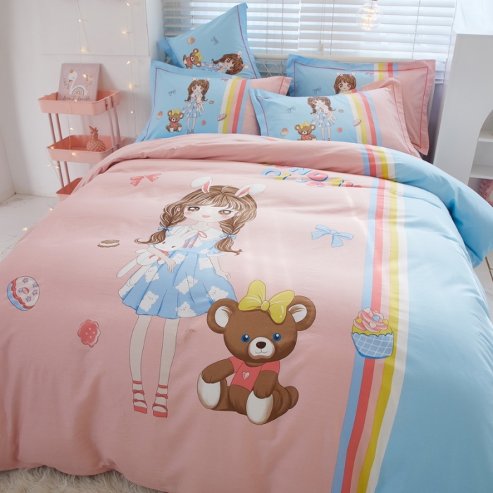 91家纺网 家纺一手货源 找家纺 金纱玉纺 2022新款全棉13372大版印花四件套 少女梦