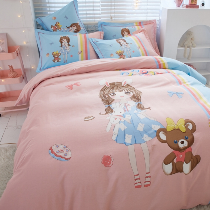 91家纺网 家纺一手货源 找家纺 金纱玉纺 2022新款全棉13372大版印花四件套 少女梦