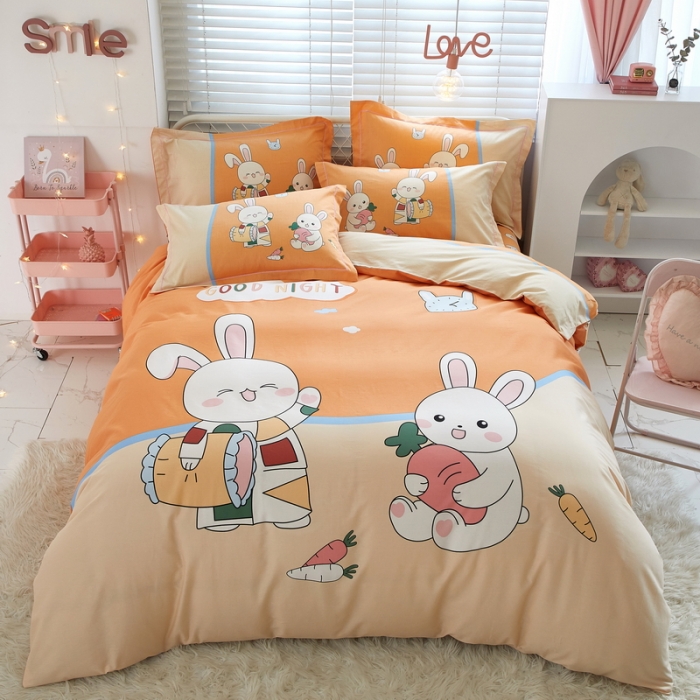 91家纺网 家纺一手货源 找家纺 金纱玉纺 2022新款全棉13372大版印花四件套 甜蜜兔