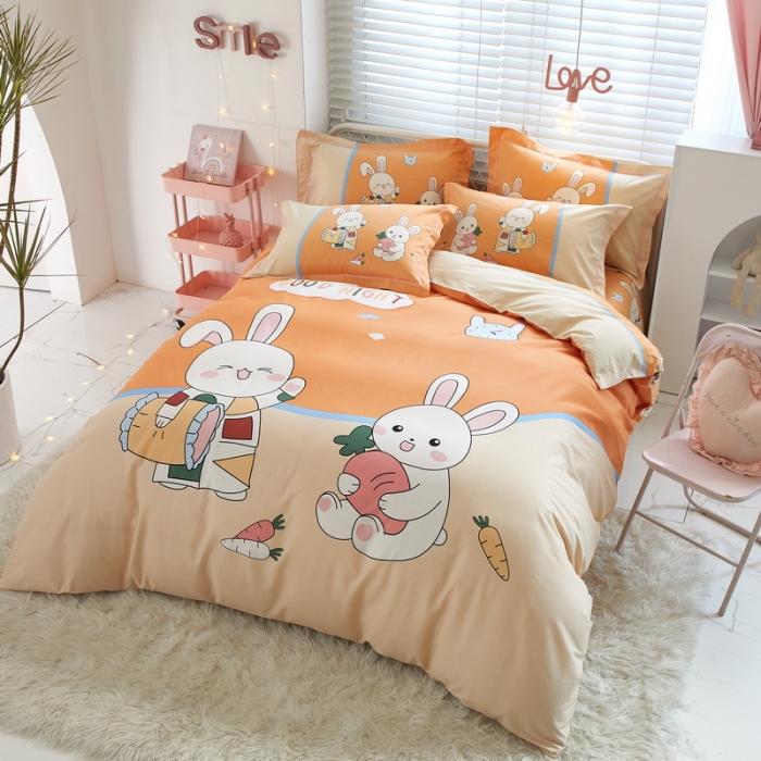 91家纺网 家纺一手货源 找家纺 金纱玉纺 2022新款全棉13372大版印花四件套 甜蜜兔