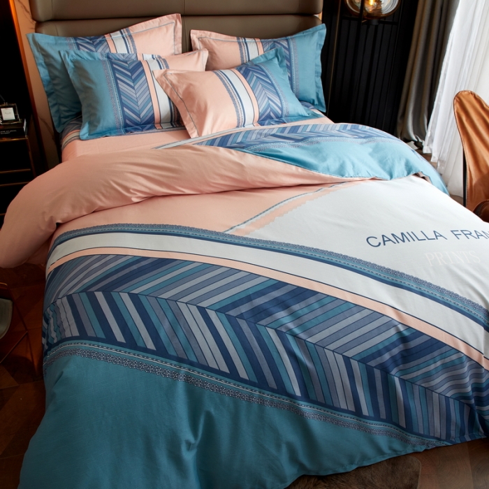 91家纺网 家纺一手货源 找家纺 金纱玉纺 2022新款全棉13372大版印花四件套 尤利娅