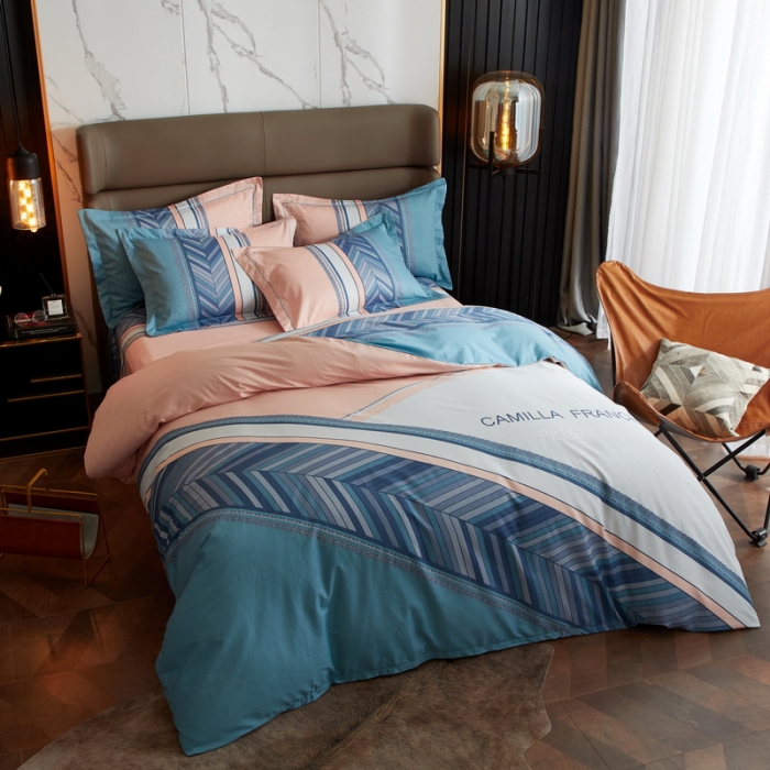 91家纺网 家纺一手货源 找家纺 金纱玉纺 2022新款全棉13372大版印花四件套 尤利娅