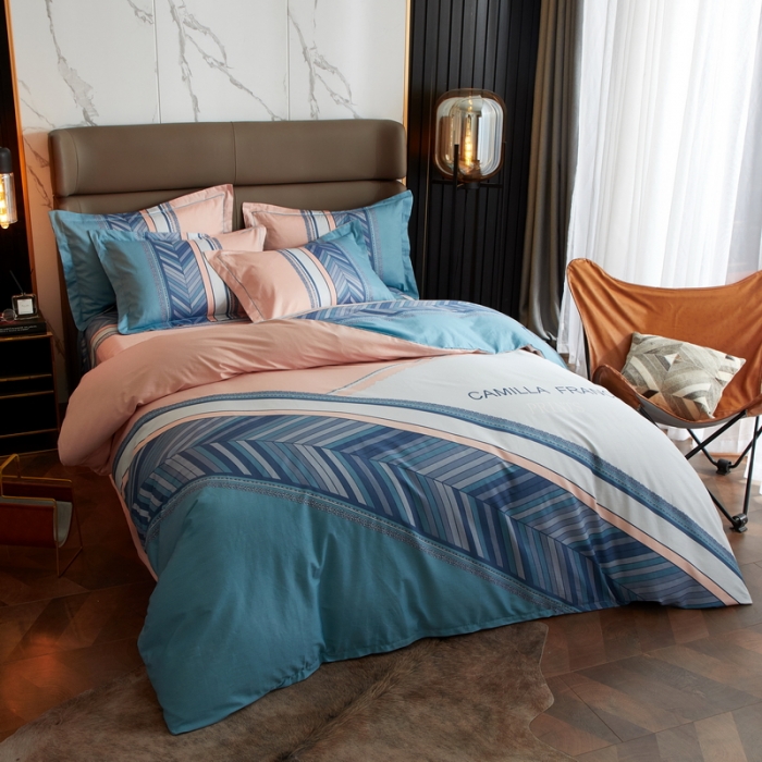 91家纺网 家纺一手货源 找家纺 金纱玉纺 2022新款全棉13372大版印花四件套 尤利娅