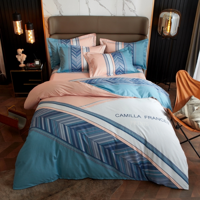 91家纺网 家纺一手货源 找家纺 金纱玉纺 2022新款全棉13372大版印花四件套 尤利娅