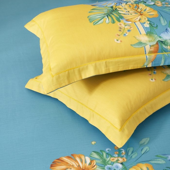 91家纺网 家纺一手货源 找家纺 金纱玉纺 2022新款全棉13372大版印花四件套 仲夏叶语