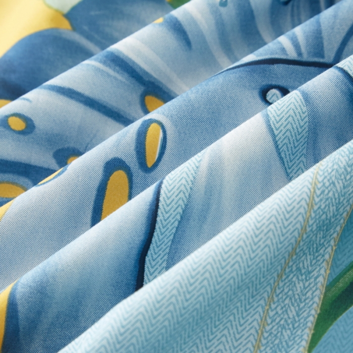 91家纺网 家纺一手货源 找家纺 金纱玉纺 2022新款全棉13372大版印花四件套 仲夏叶语