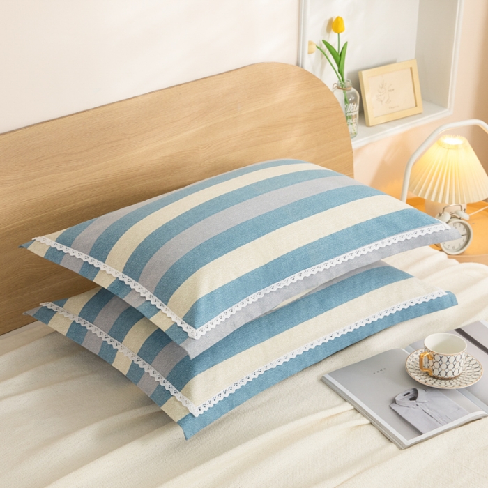 91家纺网 家纺一手货源 找家纺 （总）杜先生 2023新款全棉花边亚麻枕套一对