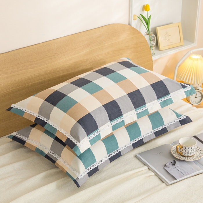 91家纺网 家纺一手货源 找家纺 杜先生 2023新款全棉花边亚麻枕套一对 时尚格