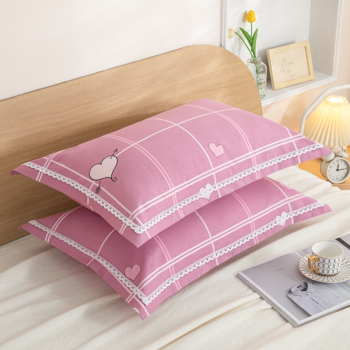 91家纺网 家纺一手货源 找家纺 杜先生 2023新款全棉花边亚麻枕套一对 幸运格