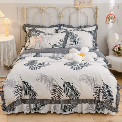 91家纺网 家纺一手货源 找家纺 （总）爱妮玖玖家纺2022新款小蕾丝单层床裙四件套配花边被套