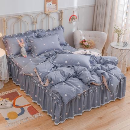 91家纺网 家纺一手货源 找家纺 （总）爱妮玖玖家纺2022新款小蕾丝单层床裙四件套配双针被套