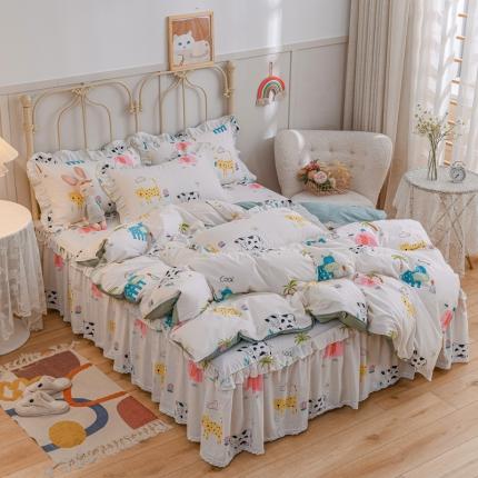 91家纺网 家纺一手货源 找家纺 （总）爱妮玖玖家纺2022新款小蕾丝单层床裙四件套配双针被套