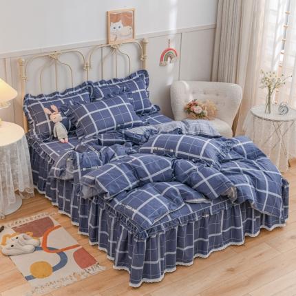 91家纺网 家纺一手货源 找家纺 （总）爱妮玖玖家纺2022新款小蕾丝单层床裙四件套配双针被套