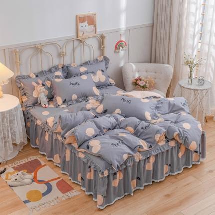 91家纺网 家纺一手货源 找家纺 （总）爱妮玖玖家纺2022新款小蕾丝单层床裙四件套配双针被套