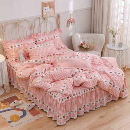 91家纺网 家纺一手货源 找家纺 （总）爱妮玖玖家纺2022新款小蕾丝单层床裙四件套配双针被套