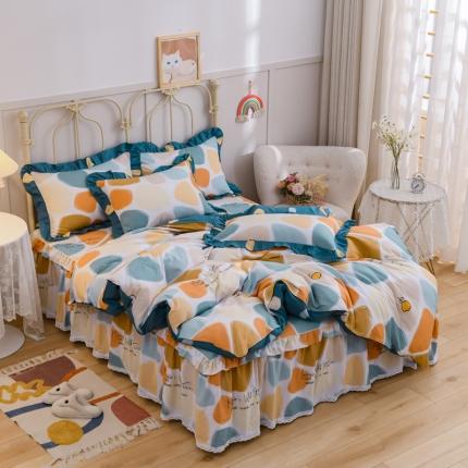 91家纺网 家纺一手货源 找家纺 （总）爱妮玖玖家纺2022新款小蕾丝单层床裙四件套配双针被套