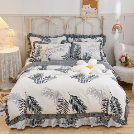 91家纺网 家纺一手货源 找家纺 （总）爱妮玖玖家纺2022新款小蕾丝夹棉床裙四件套配花边被套