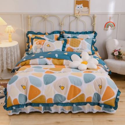 91家纺网 家纺一手货源 找家纺 （总）爱妮玖玖家纺2022新款小蕾丝夹棉床裙四件套配花边被套