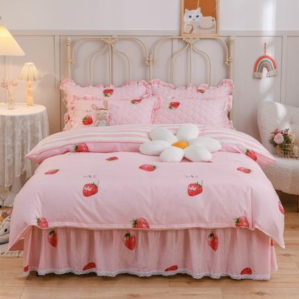 91家纺网 家纺一手货源 找家纺 （总）爱妮玖玖家纺2022新款小蕾丝夹棉床裙四件套配双针被套