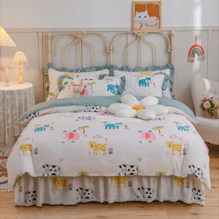 91家纺网 家纺一手货源 找家纺 （总）爱妮玖玖家纺2022新款小蕾丝夹棉床裙四件套配双针被套