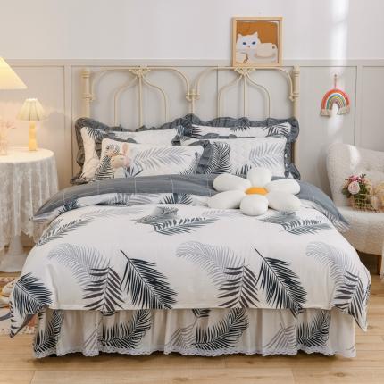 91家纺网 家纺一手货源 找家纺 （总）爱妮玖玖家纺2022新款小蕾丝夹棉床裙四件套配双针被套