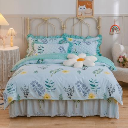 91家纺网 家纺一手货源 找家纺 （总）爱妮玖玖家纺2022新款小蕾丝夹棉床裙四件套配双针被套