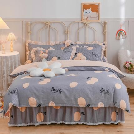 91家纺网 家纺一手货源 找家纺 （总）爱妮玖玖家纺2022新款小蕾丝夹棉床裙四件套配双针被套