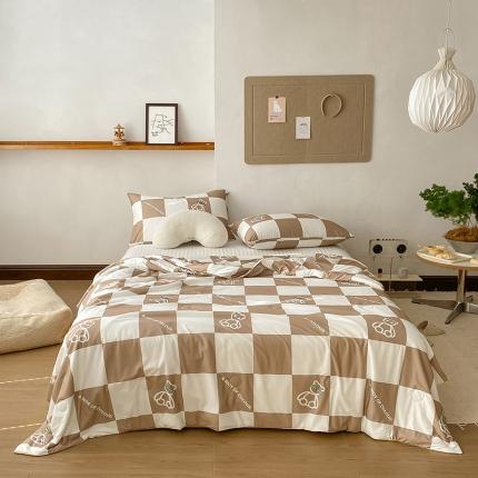 91家纺网 家纺一手货源 找家纺 寐眠 2022新款生态A类大豆针织棉夏被 咖啡大格