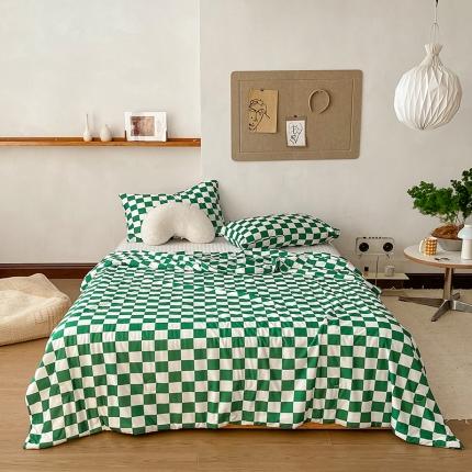 91家纺网 家纺一手货源 找家纺 寐眠 2022新款生态A类大豆针织棉夏被 棋盘格绿