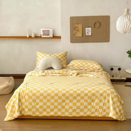 91家纺网 家纺一手货源 找家纺 寐眠 2022新款生态A类大豆针织棉夏被 棋盘格奶黄