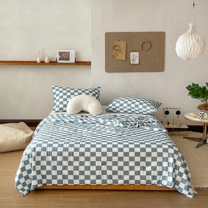 91家纺网 家纺一手货源 找家纺 寐眠 2022新款生态A类大豆针织棉夏被 棋盘格雾蓝