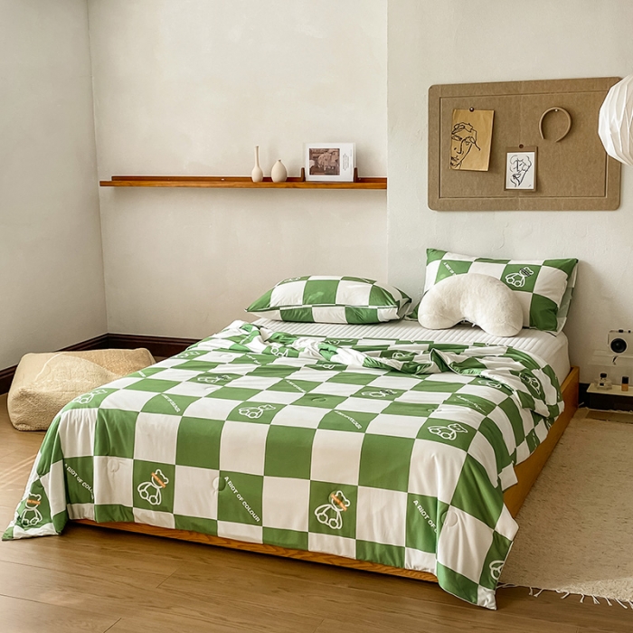 91家纺网 家纺一手货源 找家纺 寐眠 2022新款生态A类大豆针织棉夏被 苹果绿大格