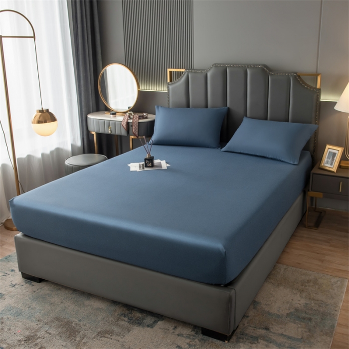 91家纺网 家纺一手货源 找家纺 雯豆 2022新款单层亲肤水洗棉纯色床笠 黛蓝