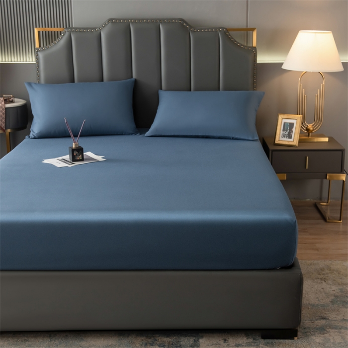 91家纺网 家纺一手货源 找家纺 雯豆 2022新款单层亲肤水洗棉纯色床笠 黛蓝