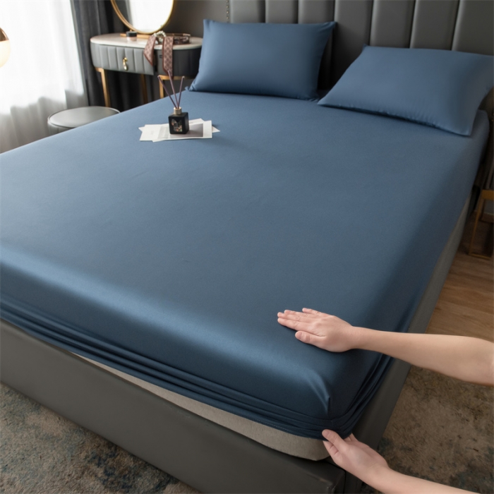 91家纺网 家纺一手货源 找家纺 雯豆 2022新款单层亲肤水洗棉纯色床笠 黛蓝