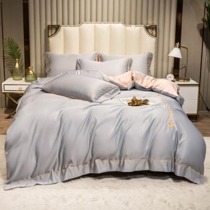 91家纺网 家纺一手货源 找家纺 骏腾2023新款水洗冰丝刺绣四件套真丝三件套-梦精灵 水墨灰