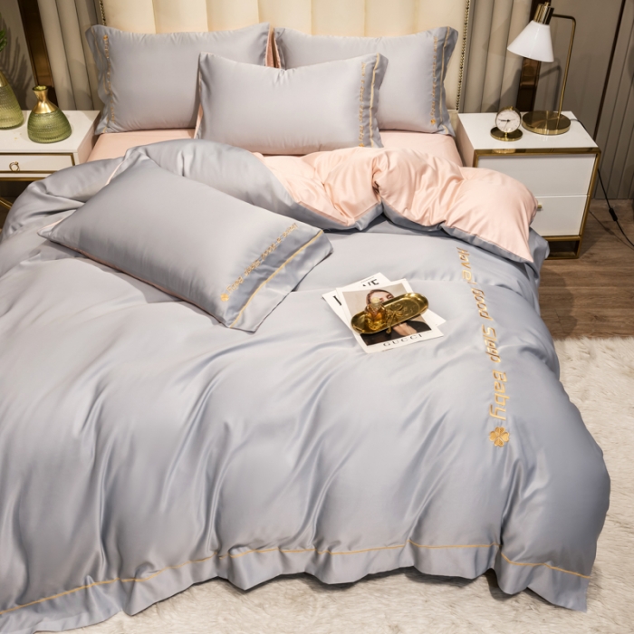 91家纺网 家纺一手货源 找家纺 骏腾2023新款水洗冰丝刺绣四件套真丝三件套-梦精灵 水墨灰