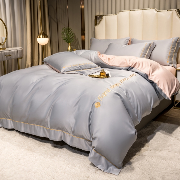 91家纺网 家纺一手货源 找家纺 骏腾2023新款水洗冰丝刺绣四件套真丝三件套-梦精灵 水墨灰