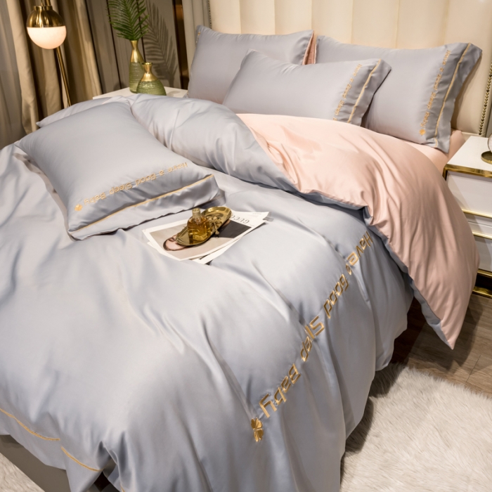 91家纺网 家纺一手货源 找家纺 骏腾2023新款水洗冰丝刺绣四件套真丝三件套-梦精灵 水墨灰