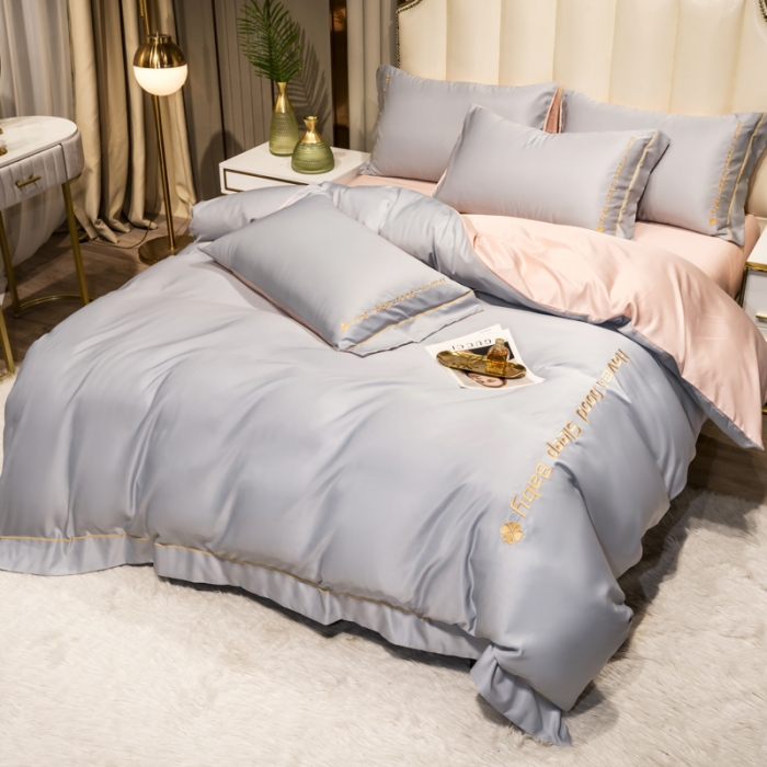 91家纺网 家纺一手货源 找家纺 骏腾2023新款水洗冰丝刺绣四件套真丝三件套-梦精灵 水墨灰